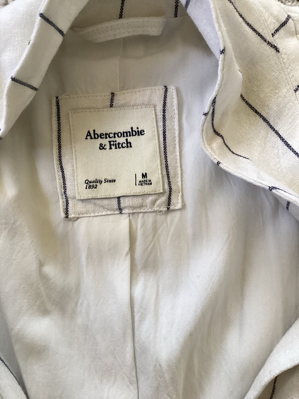 Abercrombie & Fitch White Jacket with Navy Pinstripes